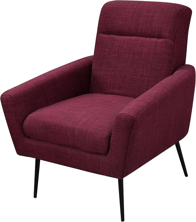 Mid Century Modern Upholstered Fabric Accent Chair Living Room Bedroom Leisure Single Sofa Chair (with Metal Legs) TV armrest seat Suitable for Small Space Home Office Coffee ChairWine Red