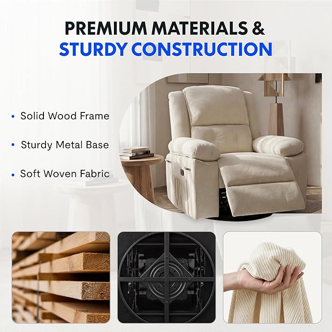 FLEXISPOT Swivel Rocker Recliner Chair for Adults Massage Recliner Rocking Chair Nursery 360° Swivel Nursery Glider for Living Room Bedroom Beige (XRC2)