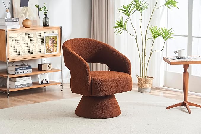 Swivel Accent Chair Armchair Round Barrel Chair in Fabric for Living Room BedroomBrown Teddy RO765