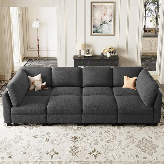 Belffin 111 Sectional Sleeper SofaOversized Sectional Couch Wide Deep Seat Sofa BedModular Sectional Couches for Living RoomApartment and BedroomDark Grey