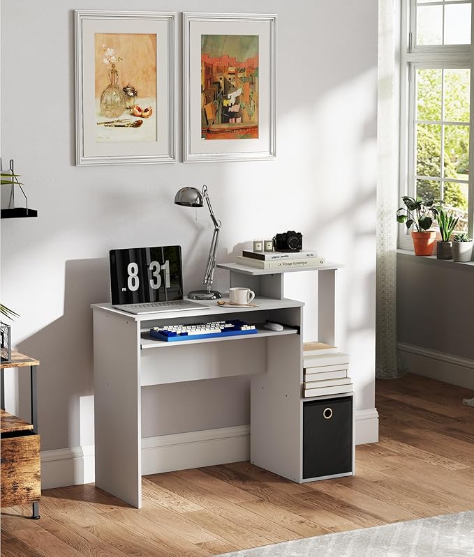 Computer Desk with Storage Working Desk with Keyboard Drawer for Bedroom Home Workstation for Writing Working Studying White