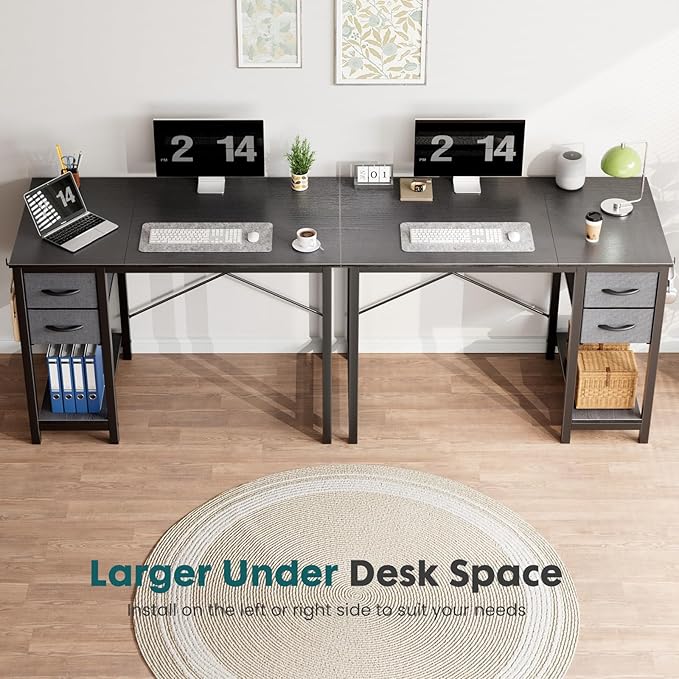 Sweetcrispy 40 Inches Computer Desk with Drawers Home Office Writing Desk with X-Shaped Reinforcement Modern Study Work Table with Side Hook Sturdy Metal Frame Black