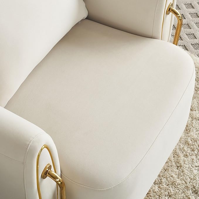 35.83'' W Luxury Modern Single ChairAccent ChairArm Chair for Living RoomBedroomWaiting RoomStainless Steel e and Base in Gold ColorUpholstered Soft Velvet Beige Color