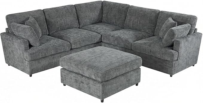 ERYE 122-Inch Modern Corner Modular Sectional Sofa Couches with Ottoman and 4 Toss Pillows Comfy Chenille Upholstered U-Shaped Sofa Convertible L-Shaped Symmetrical Couch