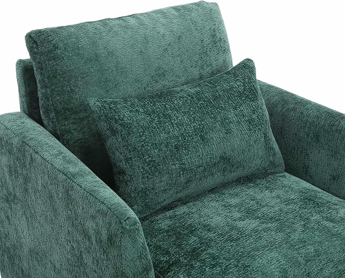 Wood Frame Armchair Modern Accent Chair Lounge Chair for Living RoomTufted Club Chair Mid Century Modern Arm Chairs with Studded Solid Wood Frame for Bedroom Reading (Emerald Chenille)