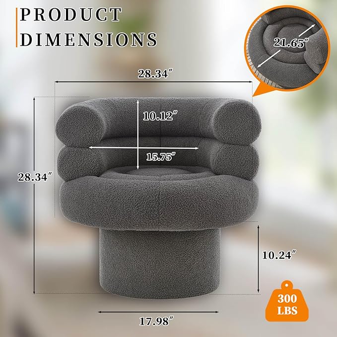 360° Swivel Barrel Accent Chair - Cozy Sherpa Fabric Upholstery Ergonomic Wrap-Around Design Sturdy Base Modern Style for Living Room Bedroom or Office (Grey)