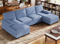 Walsunny Sectional Couches for Living Room Convertible U-Shaped Sofa Couch with Double Chaise 4 Seat Sofa Set Modular Sectional Sofa for Living Room Apartment Bedroom Blue
