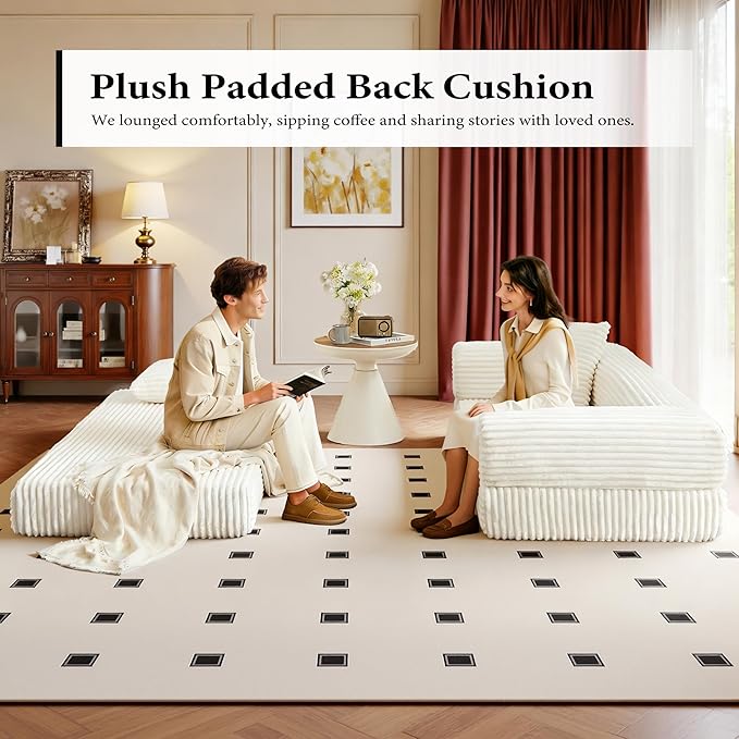 Boneless Couch Versatile Couches for Living Room No-Install Sofa Bed Corduroy Futon Soft Cloud Couch with Pillows for Bedroom Game Movie