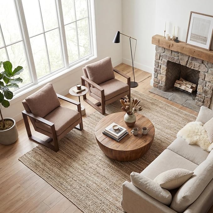 Modern Linen Accent Chair Set of 2 for Living Room Bedroom Mid Century Armchairs with Metal Frame Upholstered Office Accent Chairs Comfy Waiting Room Chairs with Metal Frame Espresso Brown