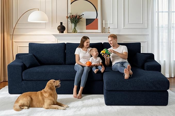 HABUTWAY 101'' Modular Sectional Sofa Cloud Sectional Couches for Living Room Comfy Boneless Couch with Deep Seat Modern L-Shape Sofa with Chaise No Assembly Required (Blue Right Facing Chaise)