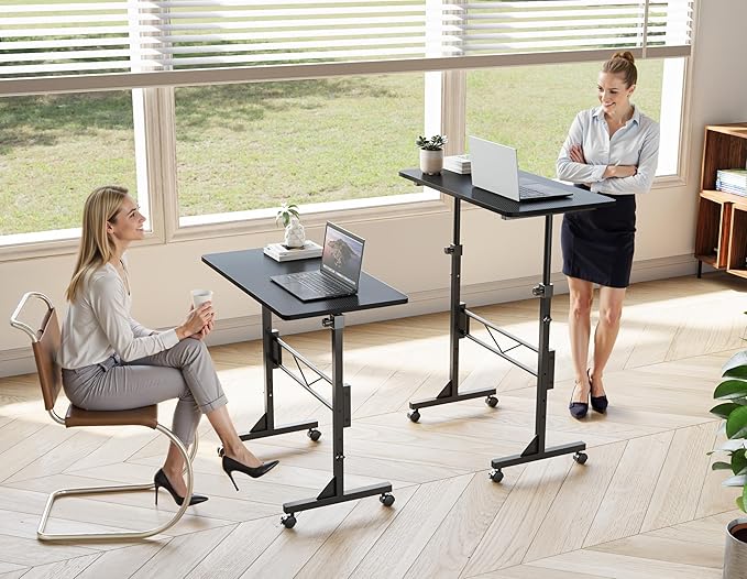 HOMIDEC Standing Desk 32 Inch Portable Small Desk Adjustable Height Rolling Home Office Desks with Wheels Sit Stand Desk for Bedroom Walking Pad Home Office Small Space Black