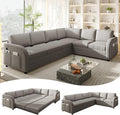 GNIXUU 115.2 L Shaped Couch with Pull Out Bed Convertible Sectional Sleeper Sofa with USB Port &amp Side Pockets 6 Seat Oversized Modular Teddy Cloud Couches for Living Room Apartment Light Gray