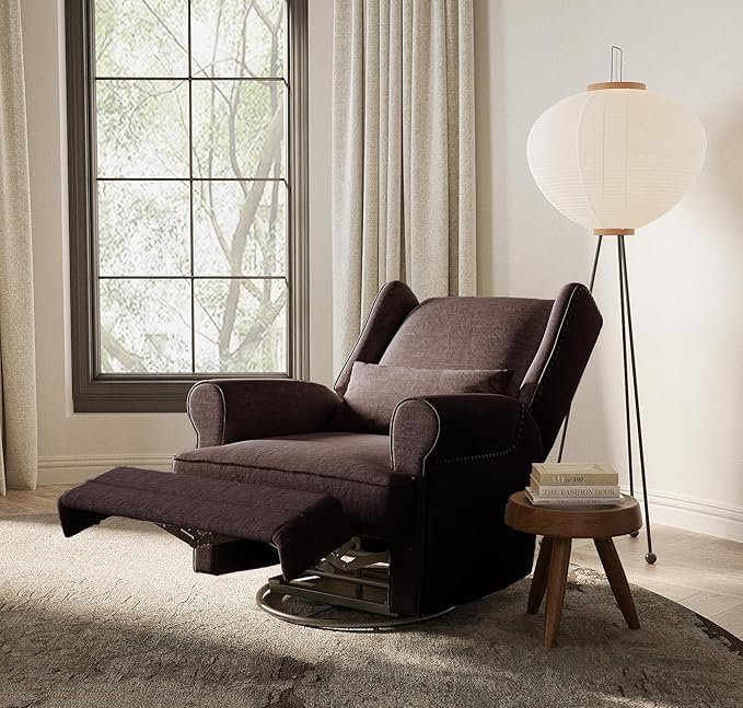 Kiss the Water Swivel Recliner Chair with Adjustable Back and Footrest Comfy Rocker Recliner Chair with Carbon Steel Base Glider Recliner Nursery Chair for Living Room Bedroom Nursery Coffee