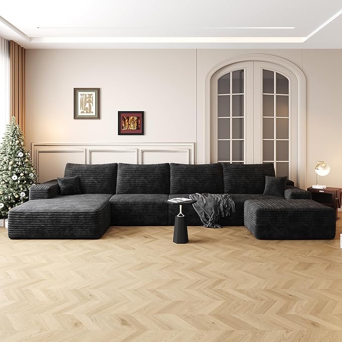 135 U Shaped Sectional Couches for Living Room Oversized Modular Sofa with Ottoman and L-Shape Couch Deep Seat Cloud Boneless Couch with Chaise No Assembly Required