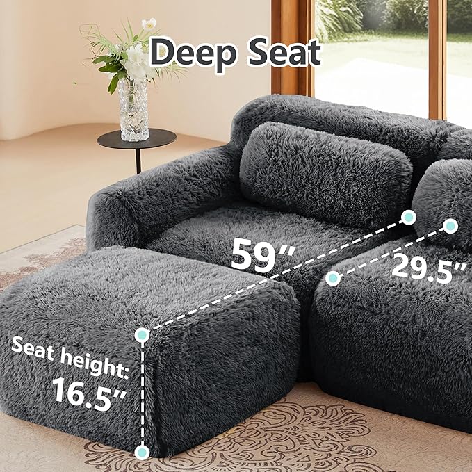 Boneless Couch Modular Sectional Sofa Comfy Cloud Couch No Assembly L Shaped Couches 80.4 Modern Sectional Couches for Living Room Deep Seat Loveseat Sofa Floor Sofas Anti-SlipGray