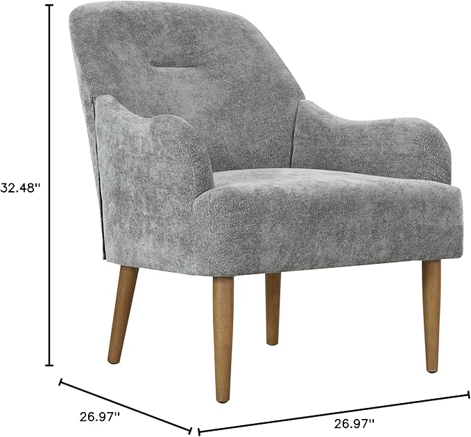 Chenille Armchair Modern Style Accent Chair with Wood Legs Comfy Design for Living Room Bedroom Office Gray RR142