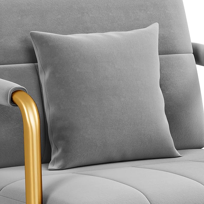 Yaheetech 30 W Accent Chair Velvet Oversized Armchair Living Room Chair with Golden Frame &amp Cozy Pillow for Living Room Bedroom Office Light Gray