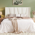 Allewie Full Size Platform Velvet Bed Frame with Geometric Wingback Headboard Boho Upholstered Bed with Wooden Slats Support No Box Spring Needed Easy Assembly Cream
