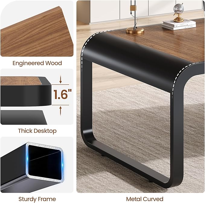 Itaar 70.9 Executive Desk Large Computer Desk with Drawers and Lateral File Cabinet Office Desk with Removable Shelves Business Furniture Desk Workstation for Home Office Brown