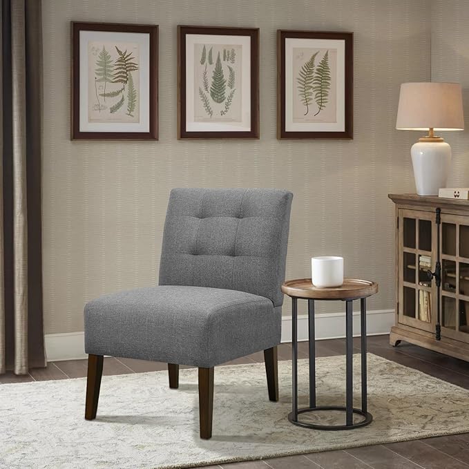 Anwick Gray Modern Accent Chair Mid Century Upholstered Living Room Chair with Wood Legs Comfy Small Accent Chair with Back for Small Spaces Office Bedroom Reading Spaces (Gray1)