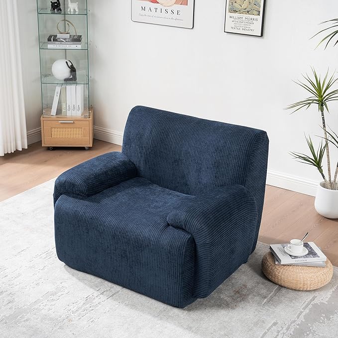 42 Mid-Century Modern Oversized Accent Armchair Comfy Upholstered Chenille Boneless Single Sofa Chair Wide Armchair Reading Chairs for Living Room Bedroom Office (Navy)