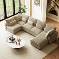 130 Oversized Cloud Couch Large Modular Sectional Sofa Modern U Shaped Sectional Couch 6 Deep Seat Sofa Set for Living Room Comfy Corduroy Cloud Sofa with Ottoman USB Port Cup Holder Light Brown