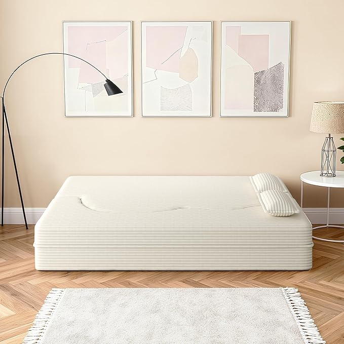 78 Convertible Sofa Bed 2-in-1 Folding Floor Couch with 2 Pillows Sleeper Sofa for Living Room and Bedroom No Assembly Required (Beige Corduroy Fabric)
