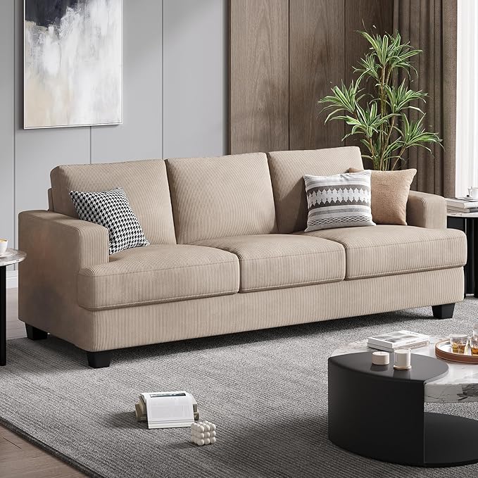 Fadware Sofa Couch 3 Seater Sofa with Suppleness Armrests Fabric Deep Seat Sofa with Upholstered Cushion&amp Backrests Modern Comfy Couch for Living Room Apartment