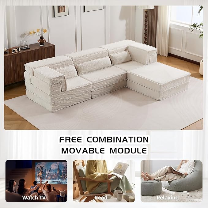 KEIKI 2Seat Modular Velvet Sofa Couch with Chaise Memory Foam for Modern Home Small Space Style Conscious Minimalists Warm Inviting Comfy Supportive Rest Space Elegant Premium Design White