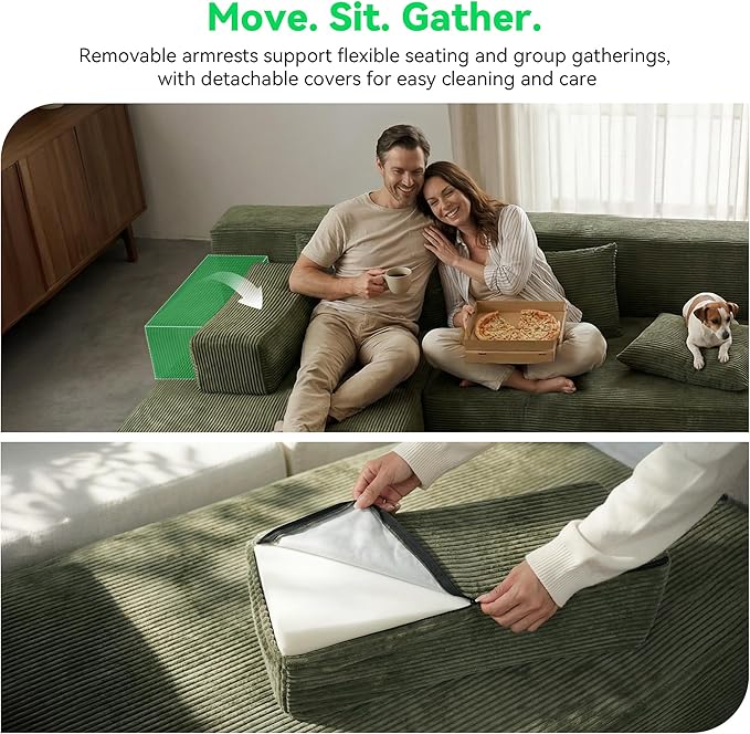141 Modular Sectional Sofa 6-Seat U-Shaped Cloud Couch with 2 Removable Armrests &amp 6 Throw Pillows Boneless Couches for Living Room No Assembly Green | Convertible