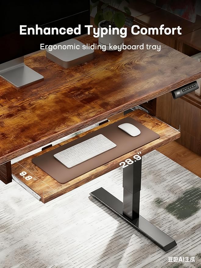 Marsail Electric Standing Desk Adjustable Height 55 * 24 Inch Sit Stand up Desk for Home Office Furniture Computer Desk with 3 Memory Presets Headphone Hook Rustic Brown
