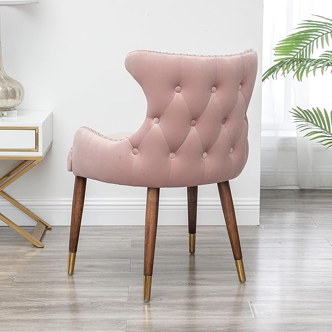 Pink Velvet Accent Chair with Nailhead Trim - Contemporary Style Chair for Living Room or Office