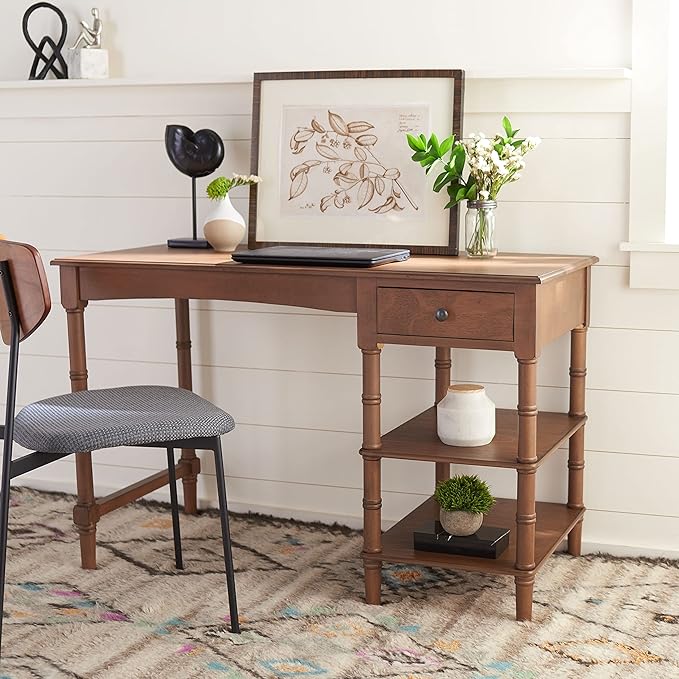 SAFAVIEH Home Collection – Henric 1-Drawer Computer Desk with 2 Shelves Brown Home Office Writing Table 45 Wide (DSK5712B)