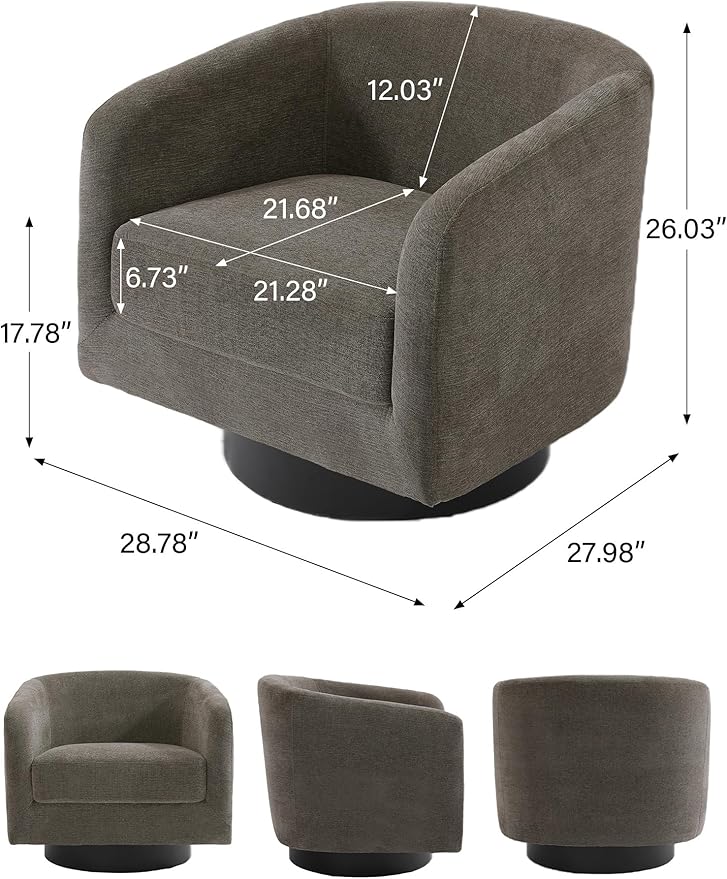 Swivel Barrel Accent Chair Modern Round Chenille Fabric Arm Chair for Living Room Bedroom Comfy Club Reading Chairs for Adults（Chenille Fabric Tan Set of 2