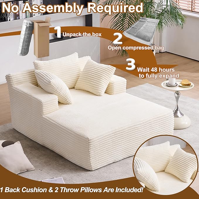 Avenix 66 Oversized Boneless Chaise Lounge Chair IndoorCorduroy Comfy Oversized Reading Chair Boneless Couch Bed ChairNo Assembly RequiredBeige