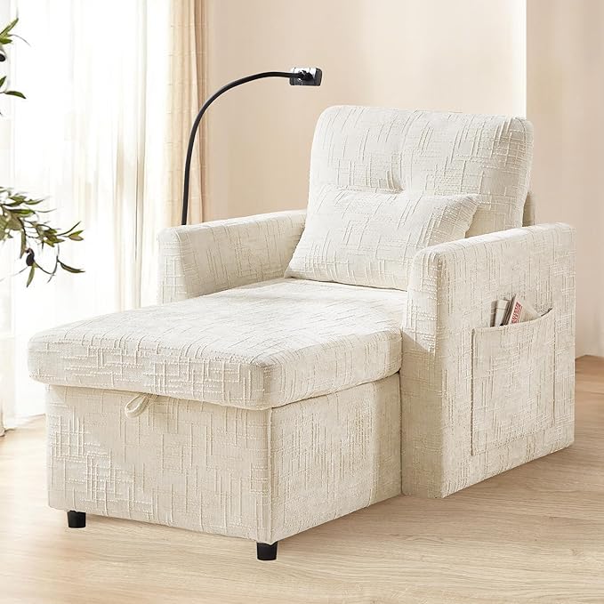 HOMEFUN Sleeper Chair Bed Lazy-Friendly Indoor Chaise Lounge with Storage Cell Phone Bracket Multifunctional Sofa for Bedroom Living Room Small Space Adults