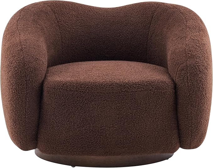 Christopher Knight Home Beckie Boucle Upholstered 360° Swivel Accent Chair Living Room Barrel Swivel Chair with Wooden Base Modern Club Chair with Rotation Dark Brown