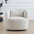 KINWELL 34 Wide Sherpa Swivel Barrel Chair No Assembly Round Boucle Upholstered Accent Chair Armchair Single Sofa Chair with Toss Pillow for Living Room and Bedroom Beige