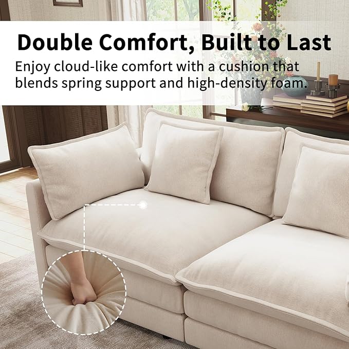 Modular Sectional Sofa 76.7 Comfy Chenille Cloud Couch Loveseat with Armrests and Pillow Modern Deep Seat Sofa Couch for Living Room Apartment (Khaki Loveseat)