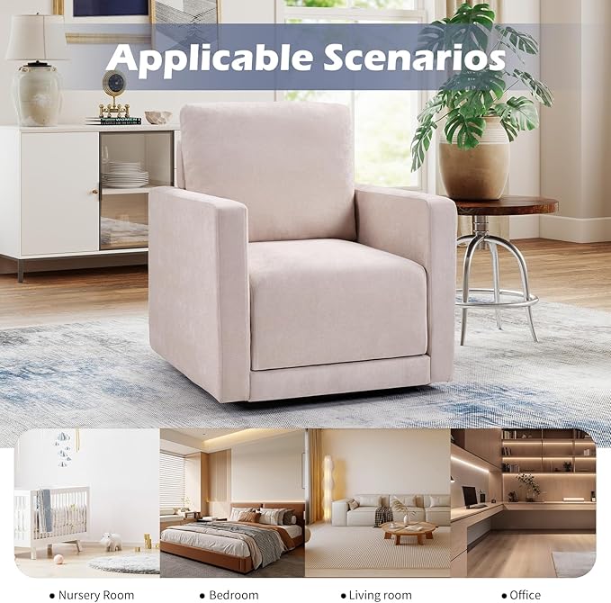 INZOY Swivel Accent Chair Set of 2 Comfy 360° Swivel Chair with Hidden Storage Upholstered Chenille Square Chair for Living Room Bedroom Small Spaces Fully Assembled Beige