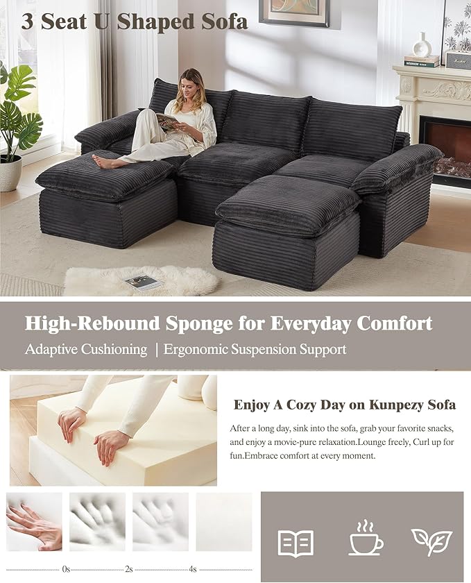 111 Cloud Sectional Couches for Living RoomConvertible Boneless U Shaped Couch with Ottomans Modern Modular Sectional SofaOversizedDeep Gray