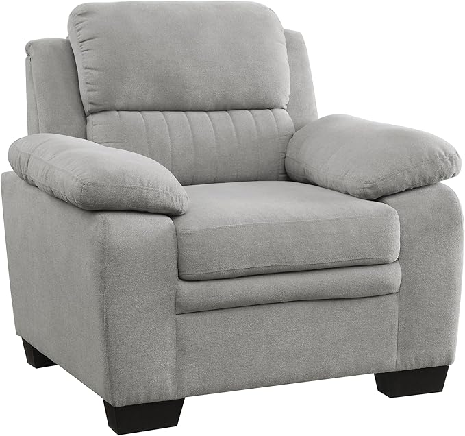 Plush Gray Textured Fabric Chair - Modern Channel Tufting - Solid Wood Frame - Living Room Accent Chair