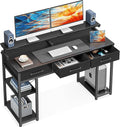 ODK Computer Desk with Drawers and Storage Shelves 48 inch Home Office Desk with Monitor Stand Modern Work Study Writing Table Desk for Small Spaces Black