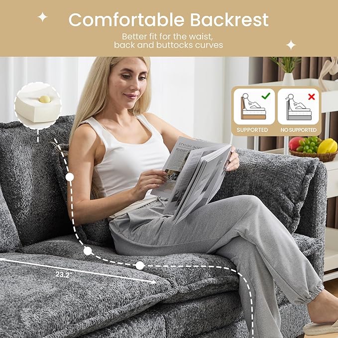 147.8 U Shaped Modular Sectional Sofa Comfy Cloud Couch with Movable Ottoman Deep Seat Modular Sofa Sectional Couches for Living Room Bedroom Apartment (Grey)