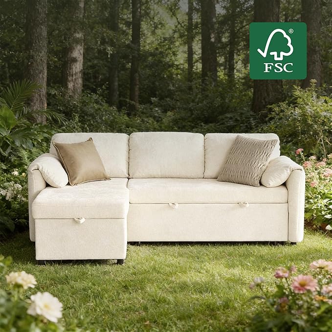 Tbfit Pull Out Sofa Bed with Chair 3 in 1 Sleeper Sofa Couch with USB &amp Storage Chaise Comfy Convertible Sleeper Sofas for Living Room Small Spaces White