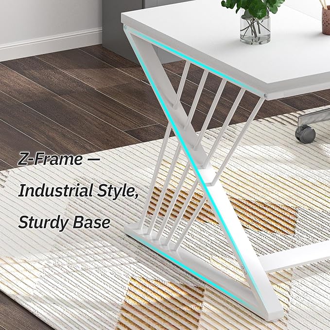 FOLUBAN 70.9 Modern Computer Desk with Z-Shaped Legs Industrial Executive Home Office Desk for 2 Person Large Writing Study Table for Bedroom Gaming Workstation White