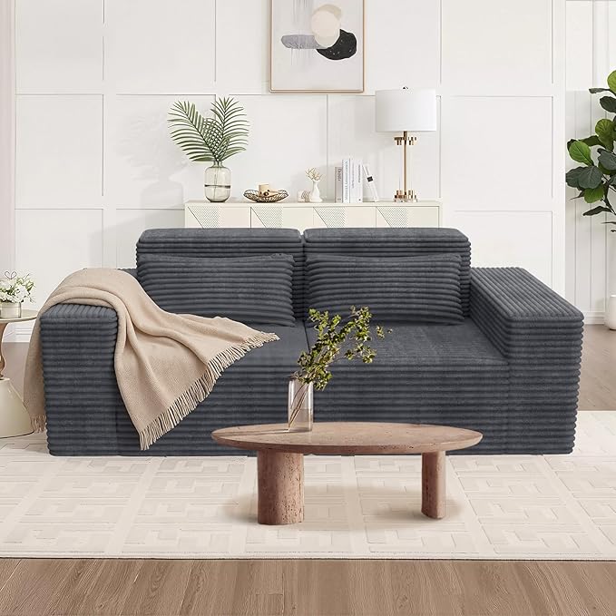 77 Cloud Sectional Boneless Loveseat Couch in a Box Modular Small Sofa with Deep Comfy Seat for Living Room Bedroom Apartment or Home Office No Assembly NeededCorduroy Gray
