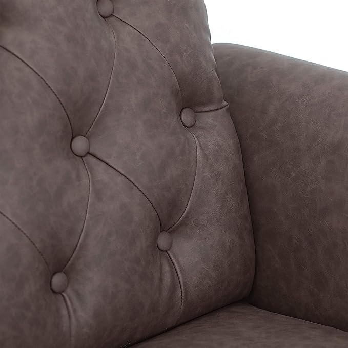 Furinno Bastia Vintage Modern Chesterfield Button Tufted Loveseat/Sofa Couch for Living Room Brown Faux Leather