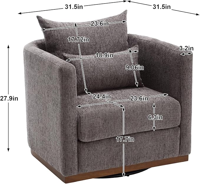 Swivel Barrel Chair Comfy Round Accent Sofa Chair for Living Room 360 Degree Swivel Barrel Club Chair Leisure Arm Chair for Nursery Hotel Bedroom Office Lounge (Dark Gray)