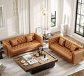 HIFIT 2 Piece Sofa Set for Living Room Modern Sofas Couches with 2 Pillows Button Tufted Couch with Extra Deep Seats 3 Seat Sofa for Apartment Lounge Brown